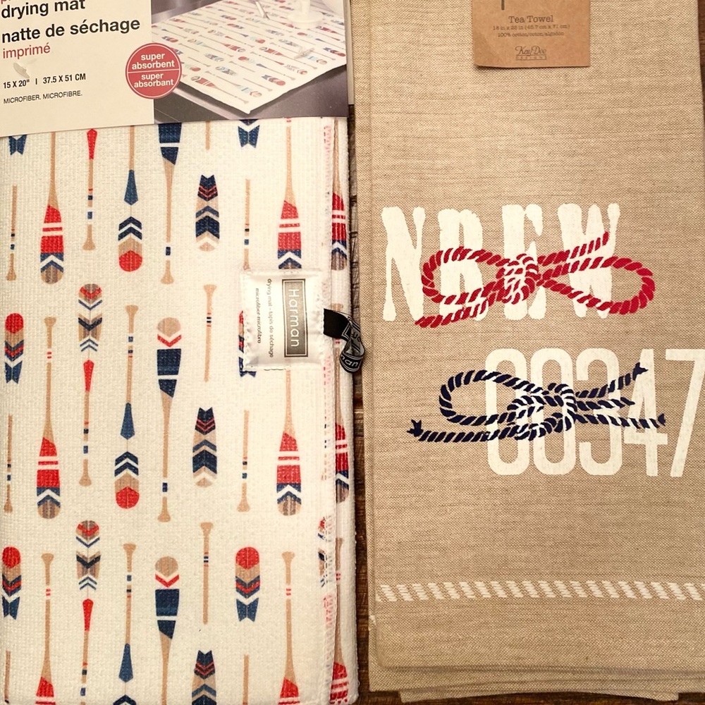 Oars & Paddle Dish Drying Mat & Rowing Kitchen Tea Towels Set, Nautical Ropes - Picture 4 of 15